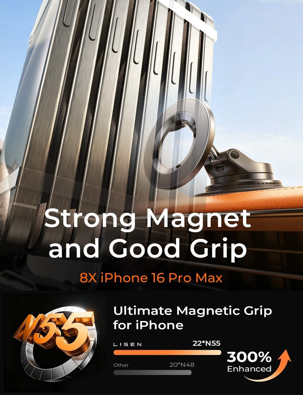LISEN A608 Magnetic Dashboard Phone Mount – Space Black