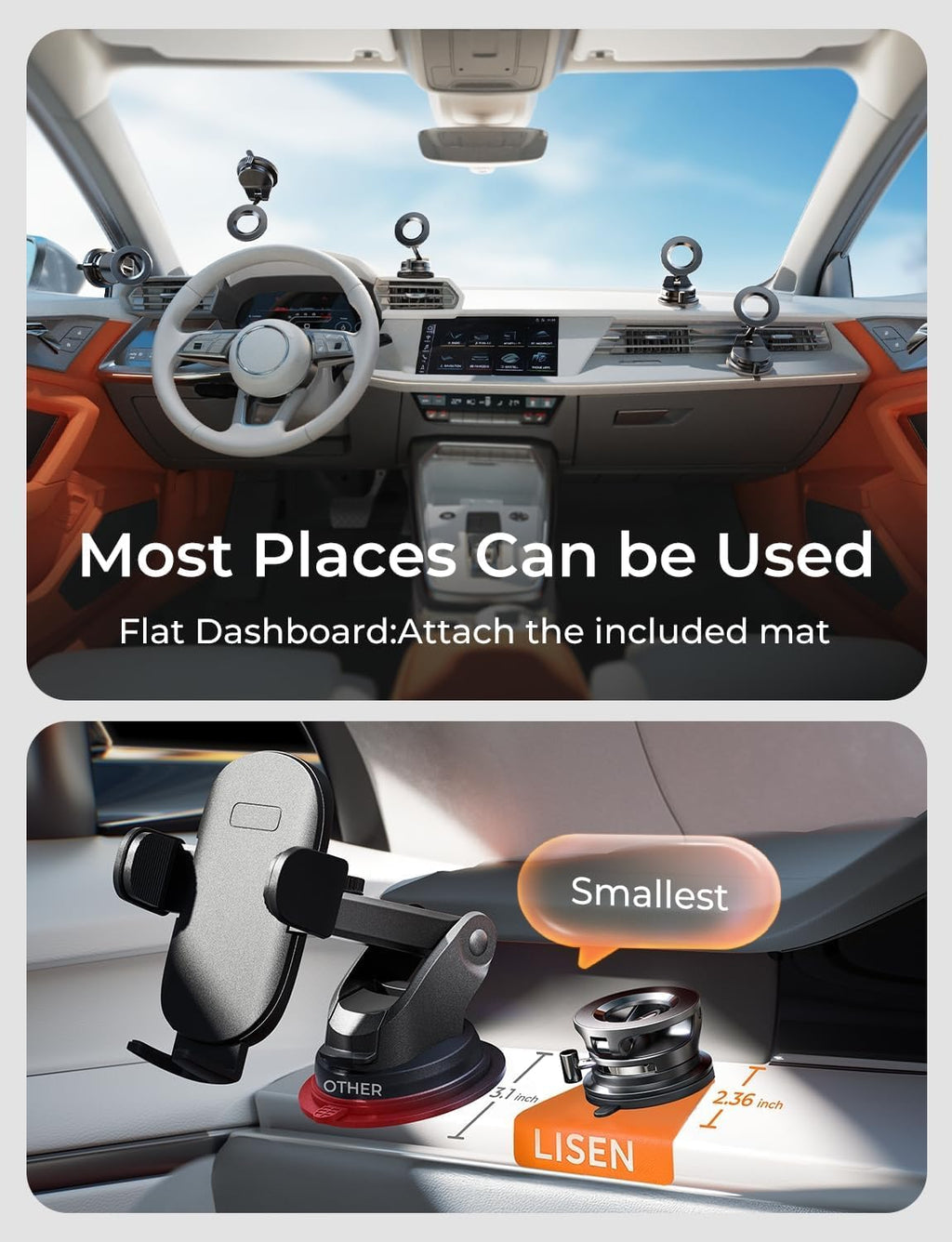 LISEN A608 Magnetic Dashboard Phone Mount – Space Black